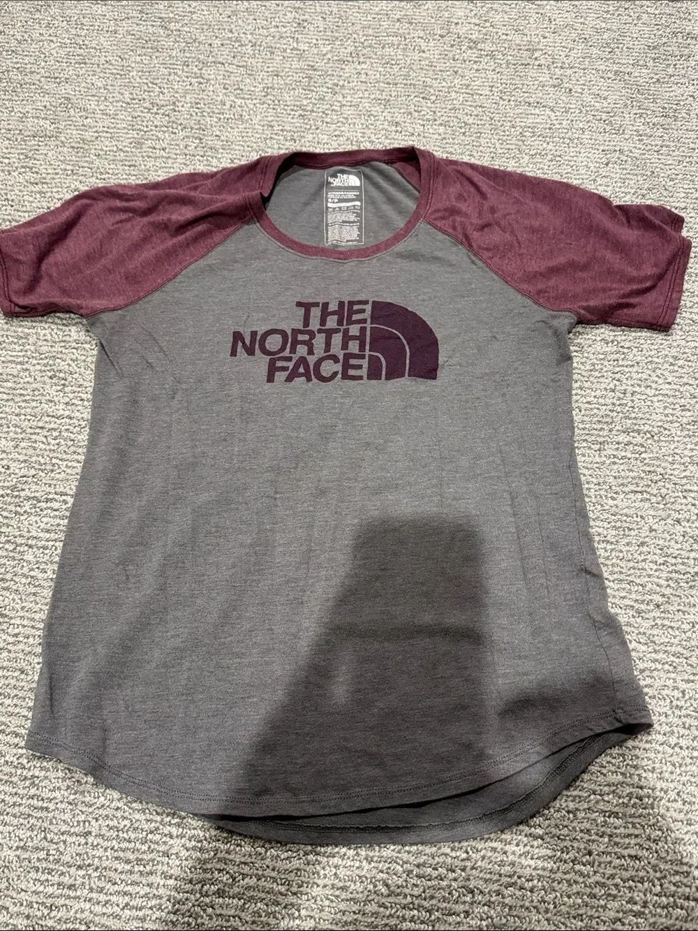 The North Face Raglan Tee in Gray and Maroon